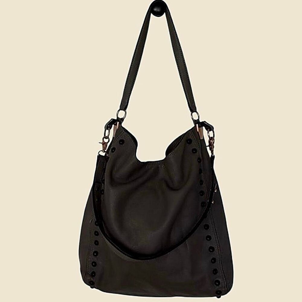 Loeffler Randall Gray Studded Hobo Shoulder Bag Supple Leather